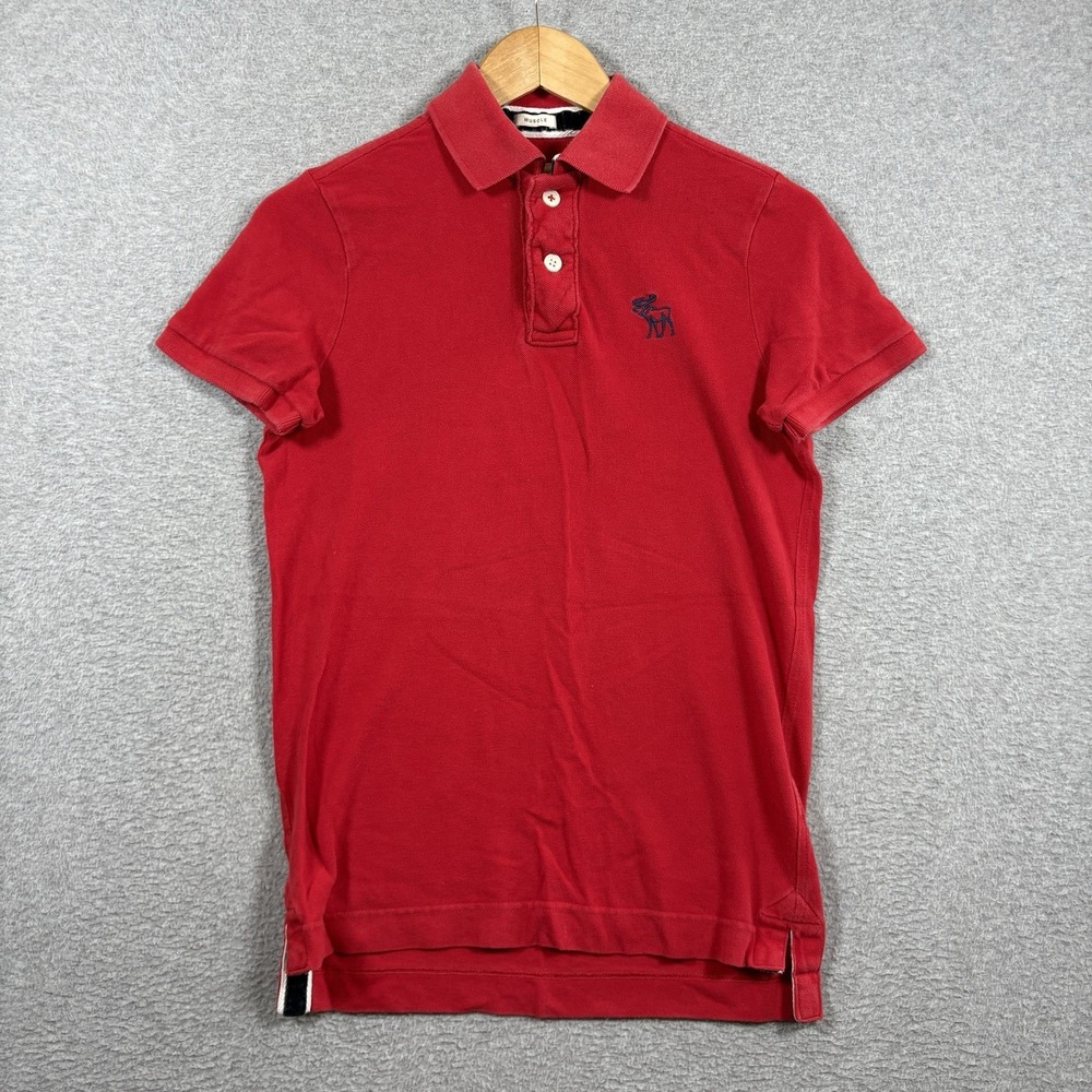 Vintage Abercrombie & Fitch Polo Shirt Mens S Red Cotton Moose Logo Y2K Grunge
